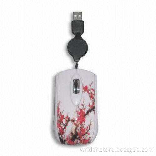 Optical Mouse, with 800dpi Resolution and USB Port Retractable